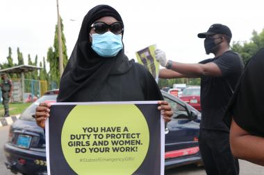 ActionAid Nigeria Board Chair, Dr. Jummai Umar-Ajijola at the StandToEndRape Rally in Abuja, June 2020 Credit: ActionAid Nigeria.